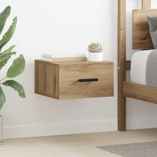 Comodino in rovere artigianale montato a parete 35 x 35 x 20 cm, in legno con cassetto, mensola salvaspazio per camera da letto, design moderno