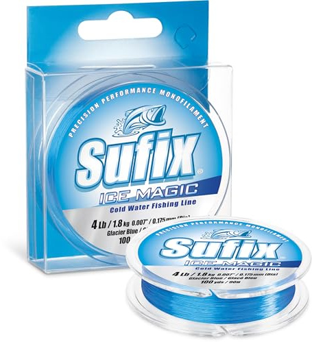 Sufix Ice Magic Fishing Line, Low-Temperature, All-Purpose Ice Fishing Monofilament for Smooth Handling and Cold-Weather Performance, 4 LB, Glacier Blue