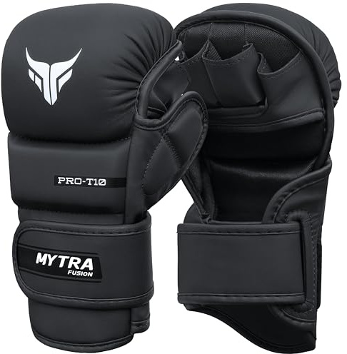 Mytra Fusion 7-oz Donna Guanti MMA Palmo MMA ventilato aperto guanti fit boxe donna (Black, M)