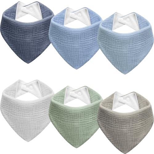 Kewlife present haklapp baby muslin triangelhalsduk baby halsduk justerbar för pojkar och flickor, blå-grön-6 st, En Storlek