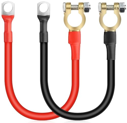 Behogan 2 cavi batteria da 50 cm, 16 mm²: cavo inverter batteria (max. 100 A) con morsetti per batteria, rosso + nero rame stagnato per applicazioni auto e marine