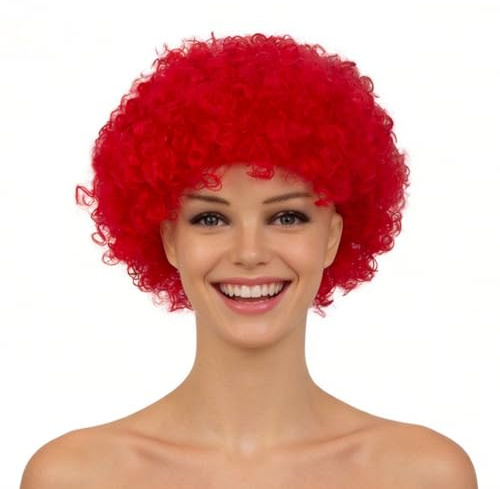 MaNeaz perücke locken lockenperücke perücke fasching Afro Perücke Rot Karnevalsperücke mit Locken für Damen und Herren Kostüm Accessoire für Karneval, Fasching und Halloween