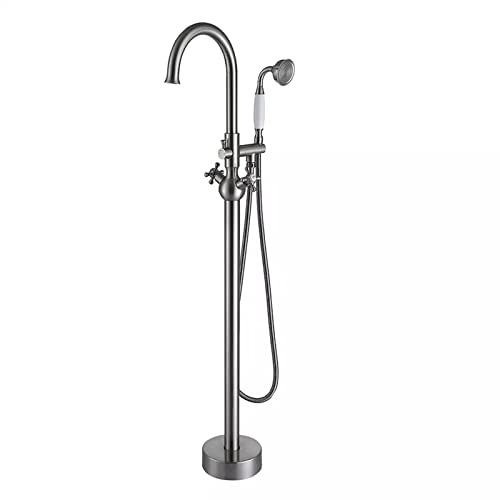 MYXJGNAIY Bathroom Bathtub Faucet standing Bath Tub 360° Rotation Spout Mixer Tap with Hand Shower 304 Stainless Steel Set Double Cross Knobs,Chrome (Brushed Nickel)