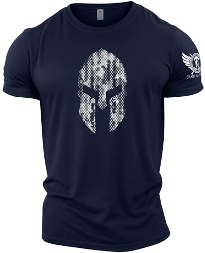 GYMTIER Spartan Helmet Hex Camo - Spartan Forged - Men's Gym T-Shirt - Bodybuilding Workout Top