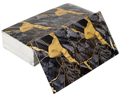 ARATERVIO 50 Stück Selbstklebende Marmor Fliesenaufkleber, PVC Wandfliesen Küche & Badezimmer, Hochglanz Wanddekoration Wasserfest & Ölabweisend, Vinyl Fliesenfolie für Wand Möbel Kamin (Black Gold)