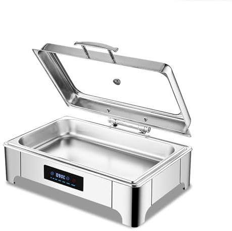 Buffématvärmare, Rostfritt stål Chafing Disk med klar glas lock och justerbart Temp kontroll.Elegant design för catering, fester, evenemang.