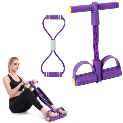 Bande de Résistance Musculation Lot de 2, Élastique Sport Maison 6 Tubes avec Pédale et Élastique en 8 en TPE, Kit de Fitness pour Entraînement des Abdominaux, Fessiers et Dos, Violet