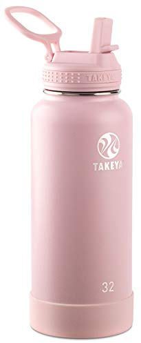 Takeya Actives Isolierte Edelstahl-Wasserflasche mit Strohhalm-Deckel, 900 ml, Blush