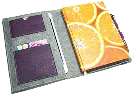 Organizer für Din A5 Kalender, Notizbuch oder Ringbuch inkl. Stifthalter, Merino Wollfilz Filz Kork, nachhaltig
