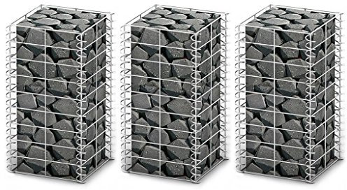 Festnight Gabion pour Pierres | Gabions Métalliques Déco Jardin | Jeu de Panier de Gabion 3 pcs Fil galvanisé 25 x 25 x 50 cm