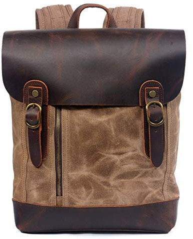 GAOHONGMEI Unisex Baumwolle Canvas Rucksack Leder Reise Laptop Wandern Daypack Seesack Outdoor Reisetasche große Kapazität Bag-01#
