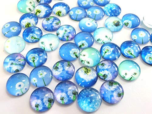 Glascabochons Pusteblume Löwenzahn 12mm rund flach 50 Stück #104 | PusteblumeMotiv, 12x4mm Größe