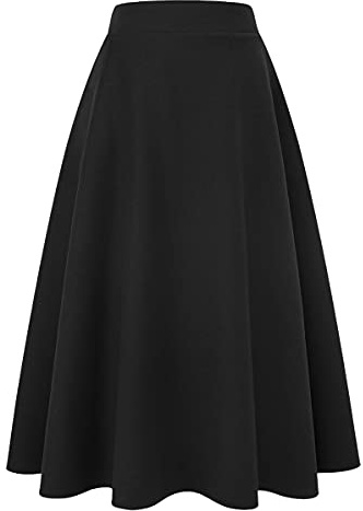 IDEALSANXUN Jupe Longue évasée à Taille Haute élastique pour Femme, Long Noir Pur, Taille XL
