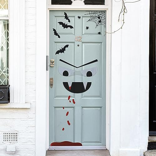 Ginger Ray Calcomanías decorativas para puerta de Halloween con cara de vampiro, murciélagos y arañas, 2 hojas por paquete