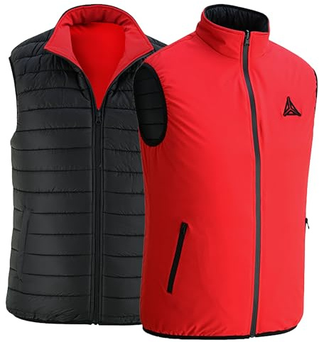 Ambick Chaleco de golf para exteriores de dos vías para hombre, chaleco acolchado reversible, chaleco ligero plegable acolchado y aislado, chaleco de abrigo resistente al agua y cálido (XL, Rojo)