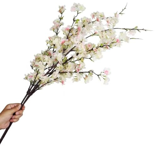 Lot de 4 longues tiges de cerisier artificielles en soie pour décoration de maison, fête de mariage, rose clair 1 109,2 cm