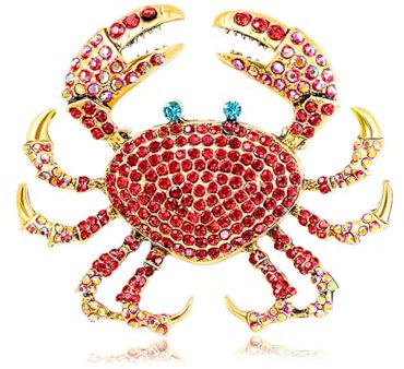 Broche En Forme De Crabe En Strass Pour Femmes Et Filles Plaqué Or Cristal Tendance Animaux Marins Épingles à Revers Brillantes Exagérées Mignonnes Bijoux De Noël Cadeau Pour Soirée à Thème (Rouge)