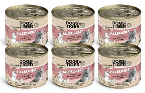 Dogs'n Tiger Allerliebst Nassfutter Katze, Rind, Leber & Kürbis, 6X 200g | Katzenfutter nass, Alleinfutter, hoher Fleischanteil, getreidefrei, ohne Zuckerzusatz, ohne Konservierungsstoffe