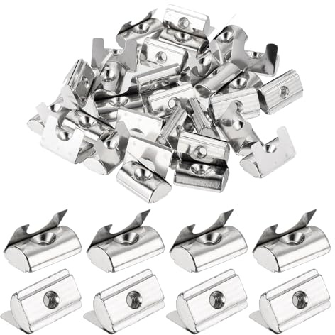 uxcell 30Pcs M4 T Nuts Roll in Spring, T Nut with Spring Sheet Carbon Steel Nickel Plated for 3030/4040 Series Slot Aluminum Profile