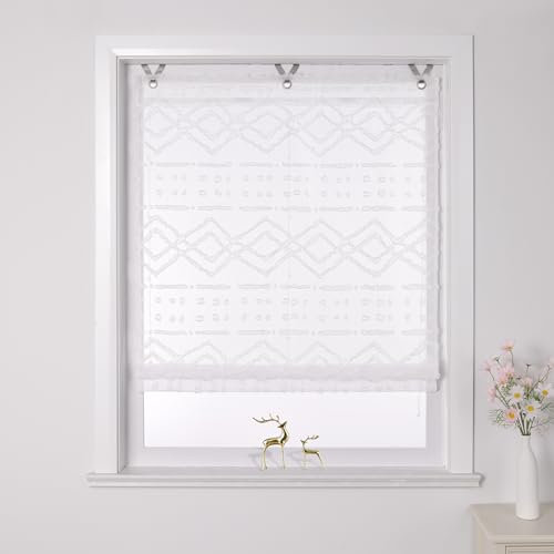 Joyswahl Raffrollo ohne Bohren Modern Raffgardinen mit Haken Ösenrollo Transparent mit Hakenaufhängung BxH 80x130cm Weiß 1er Pack