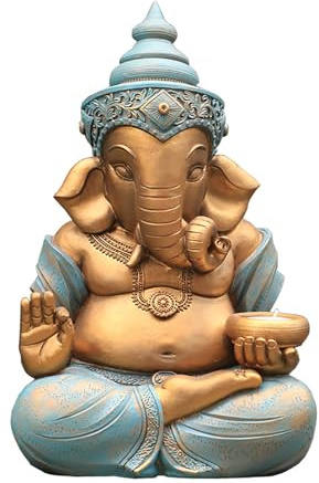NNYCC Ganesha Figur mit Teelichthalter 32cm Buddha Garten Deko für Außenbereich, Harz Hindu-Gott Handwerk Statue Geschenk für Zuhause,Multi Colored