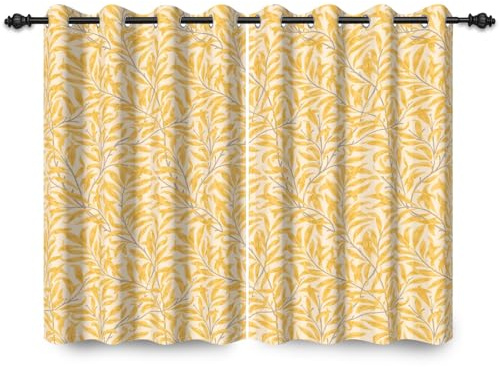 ggaimwf 107x160cm Leaf Blackout Curtain Yellow Plants Floral Seamless Pattern Eyelet Drapes Blackout Thermal Insulated Grommet Window Treatments for Living Room Bedroom Dining Room,Single Panel