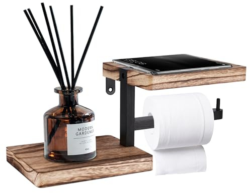 ZONJIE Porte-rouleau de papier toilette, sans perçage, en acier et bambou, accessoire de salle de bain pour salle de bain et cuisine, montage par perçage