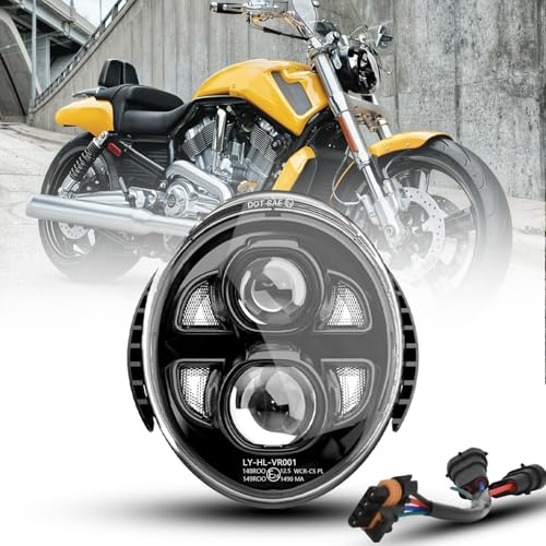 bamotoop LED Motorrad Scheinwerfer E-geprüft Tagfahrlicht mit Fern- und Abblendlicht für Harley Davidson V Rod VRod VRSCA VRSCF Street Rod 2002-2017