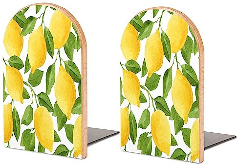 Lot de 2 Serre-Livres en Bois antidérapants en Forme de Feuilles de citronnier, décoratifs pour étagères, Bureau, bibliothèque, école