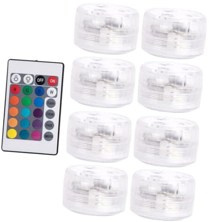 Veemoon Luces Led Sumergibles para Piscinas y Fuentes con Control Remoto, 8 Unidades Resistente Ip68, Color RGB, Batería Incluida, para Estanques y Decoración Subacuática