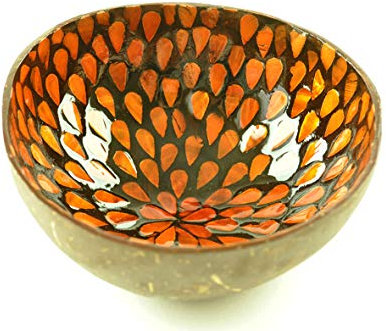 tazón de coco hecho a mano decorativo tazón de fuente de madera natural redondo frutas dulces cuencos laca brillante con incrustaciones de concha de mar marrón negro, H031