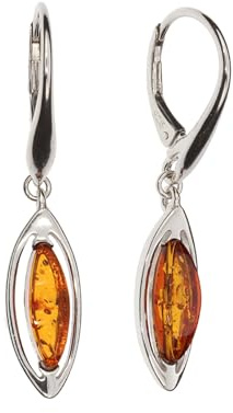 Bernstein Ohrringe von Artisana-Schmuck, elegante moderne Ohrhänger mit Bernstein, gefasst in 925 Sterling Silber rhodiniert
