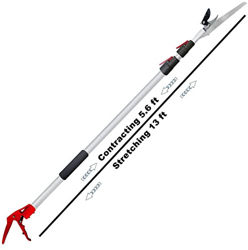 Kioos ausziehbar Hochentaster & Gartenschere lang Teleskop Stick Baum Gartenschere Rasentrimmer Obstpflücker Garten und Neigen Aluminium Pole (4,6–10 ft) 5.6-13 ft
