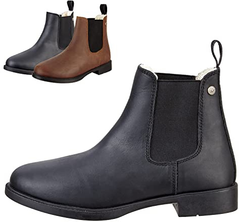 SUEDWIND FOOTWEAR Chelsea Boot Nova Jodhpur Winter – Schwarz & Braun 29-46 | Bequeme Stiefelette aus Echtleder – Schuh Schlupf Stiefel in Waxy-Oily Rindsleder – robuste Gummisohle & Teddyfell