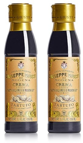 Giusti Truffle Glaze Based on Thick Balsamic Vinegar of Modena - Italian Gourmet Balsamic Reduction With Black Truffle, Flavorful Drizzle for Meat, Cheese & Salads - 5.07 fl oz (150 ml) - Pack of 2