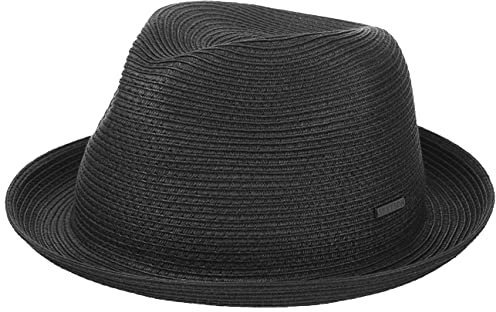 Stetson Dawson Black Player Sonnenhut Damen Herren UV-Schutz 40 Strandhut Papierstroh Porkpie Markenemblem Fedora Frühjahr Sommer schwarz M (56-57 cm)