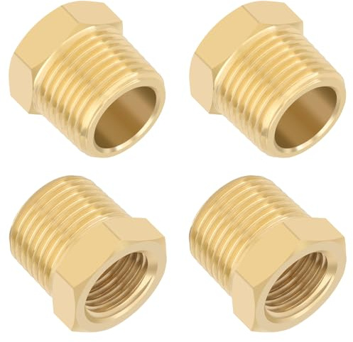 KOOTANS 4pcs Heavy Duty 3/8 NPT Male Thread to 1/4 NPT Female Thread Brass Reducer Hex Bushing Brass Fitting Pipe Hose Tube Adapter Convert