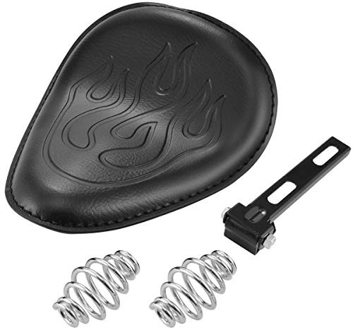 NATGIC Harley Motorrad Solo Sitz Schwarz Leder Motorrad Flamme Kissen für Cruiser Bobber Chopper Harley Honda Yamaha Suzuki Kawasaki