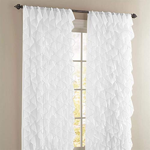 Rooney 2PC Sheer Voile Ruffled Curtain Panels (White, 50 X 84)