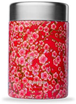 QWETCH - Boite Repas Isotherme - Lunchbox Inox - 5h Chaud et 7h Froid - Sans BPA, Étanche & Reutilisable (Flowers Rouge, 600ml)
