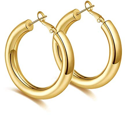 BMMYE Creolen aus 925er Sterlingsilber, klobige Goldcreolen, 14-karätig vergoldete Ohrringe für Frauen, leicht, Röhrencreolen, 25 mm bis 70 mm