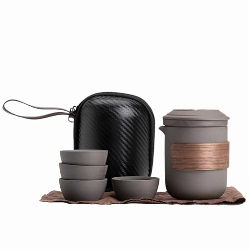 Pevfeciy Tragbare Teeservice Porzellan Japanische kleine Teekanne Reise Tea Pot Chinesische Tee Set Mit 1 Topf Und 4 Tassen, Kleine Teeset für Teeliebhaber EIN Sehr Schönes Geschenk