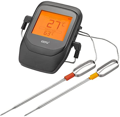 GEFU Grill- & Bratenthermometer CONTROL+, smartes Fleischthermometer mit App-Steuerung, 6 Kanälen & 2 Sonden, Grillthermometer mit LCD-Temperaturanzeige – inkl. Batterien