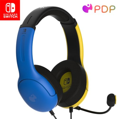 PDP Gaming LVL40 Stereo Kopfhörer mit Mic für Nintendo Switch - PC, iPad, Mac, Laptop Compatible - Noise Cancelling Microphone, Lightweight, Soft Komfort On Ear Kopfhörer, 3.5 mm jack - gelb & Blau