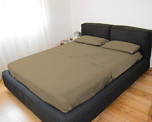 GEMITEX Completo letto Matrimoniale, Colore TORTORA, con Trattamento NO-STIRO, effetto Raso, in 100% Microfibra di poliestere. Composto da 2 lenzuola e 2 federe TINTA UNITA. Made in Italy