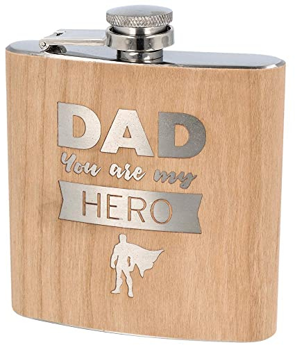 Spruchreif Flasque gravée en acier inoxydable de qualité supérieure 100 % émotivante | Flasque en bois | Bouteille à alcool | Cadeau de fête des pères | Cadeau de Noël amusant pour papa | Cadeau de