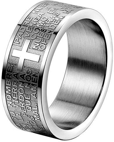 OIDEA Herren Damen Ring Edelstahl Silber, 8mm Polished Bibel Gebet Kreuz Biker Verlobungsringe Trauringe, Größe 52 - Größe 65