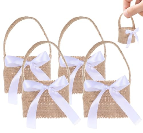 TENDYCOCO Blumenkörbe Hochzeit 8 Stück Leinenkörbe Mit Henkel Für Blumenmädchen Aufbewahrung Von Süßigkeiten Geschenken Schmuck Und Kleinen Accessoires 2.36 X 3.54 X 3.94 in