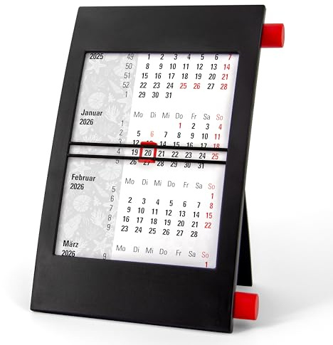 Truento 3-Monats-Tischkalender MARITIM für 2 Jahre (2026 & 2027) - mit Drehmechanik - schwarz/rot