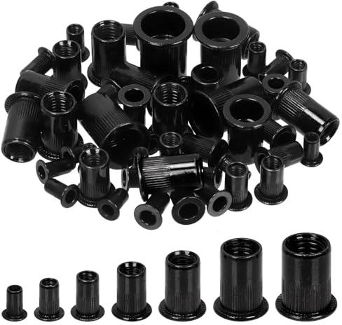 Glarks 100Pcs M3 Nietmuttern Kohlenstoffstahl Metrische Nietmuttern Schwarz verzinkt Kohlenstoffstahl Flachkopf Nietmutter Gewindeeinsatz Nietmuttern Sortiment Set